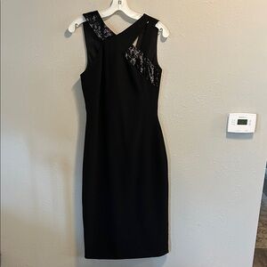 Theia Black Asymmetrical Beaded Cocktail Dress Sleeveless SZ‎ 2